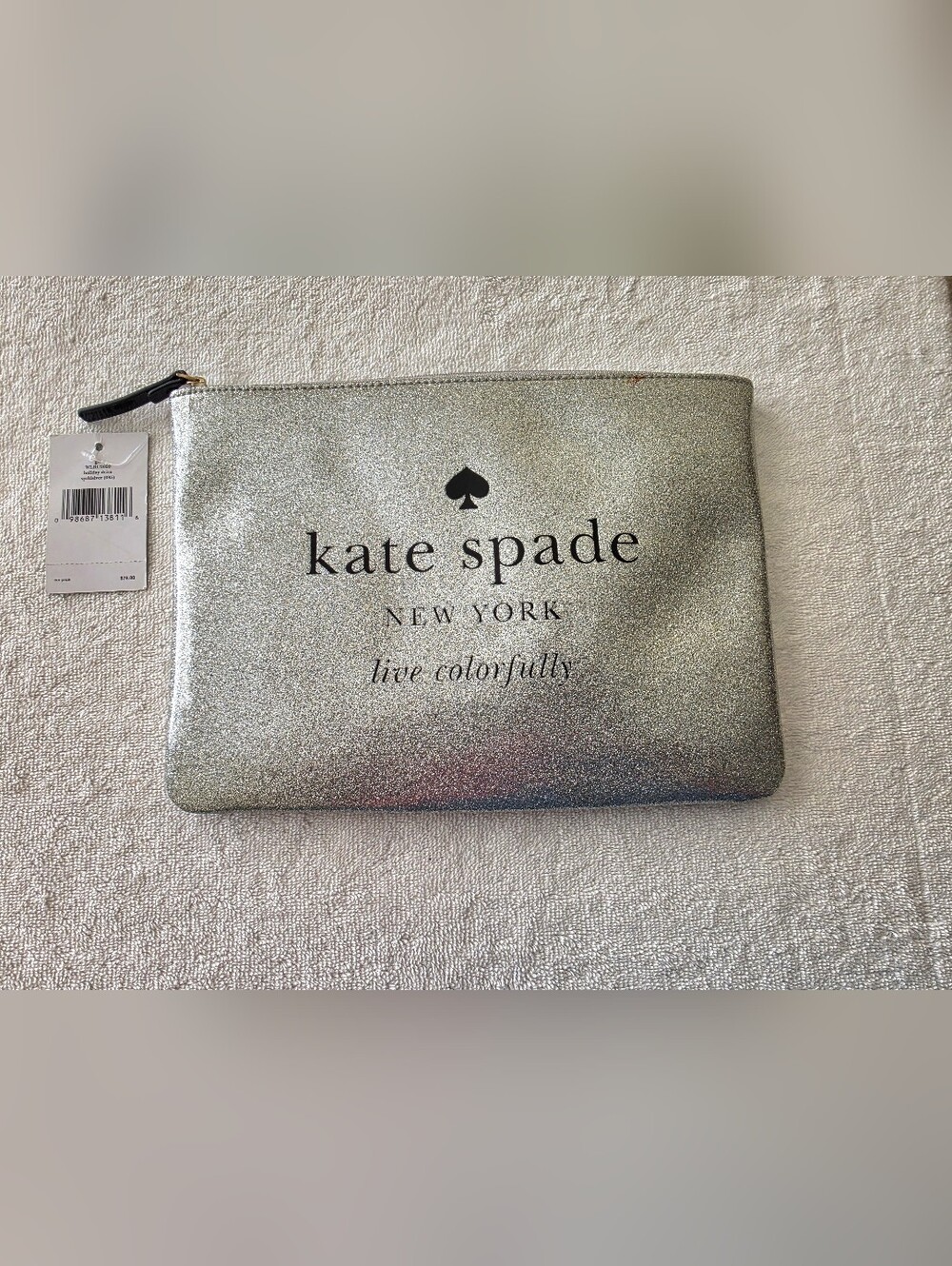 kate spade New York Metallic Silver Cosmetic Pouch